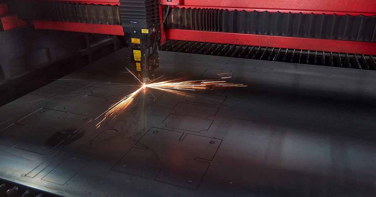 Laser cutting machine cutting metal.